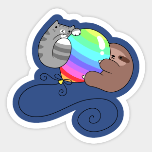 Rainbow Balloon Sloth and Cat Sticker